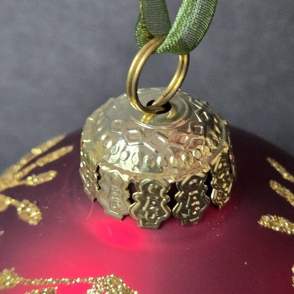 Frontgate Red Gold Glass Christmas Ornament 4" Glitter Starburst Jeweled Holiday - Picture 4 of 6